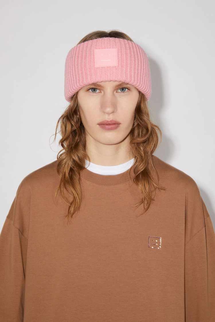 Pink Acne Studios Ribbed Knit Headband Beanie | FMOV-37165