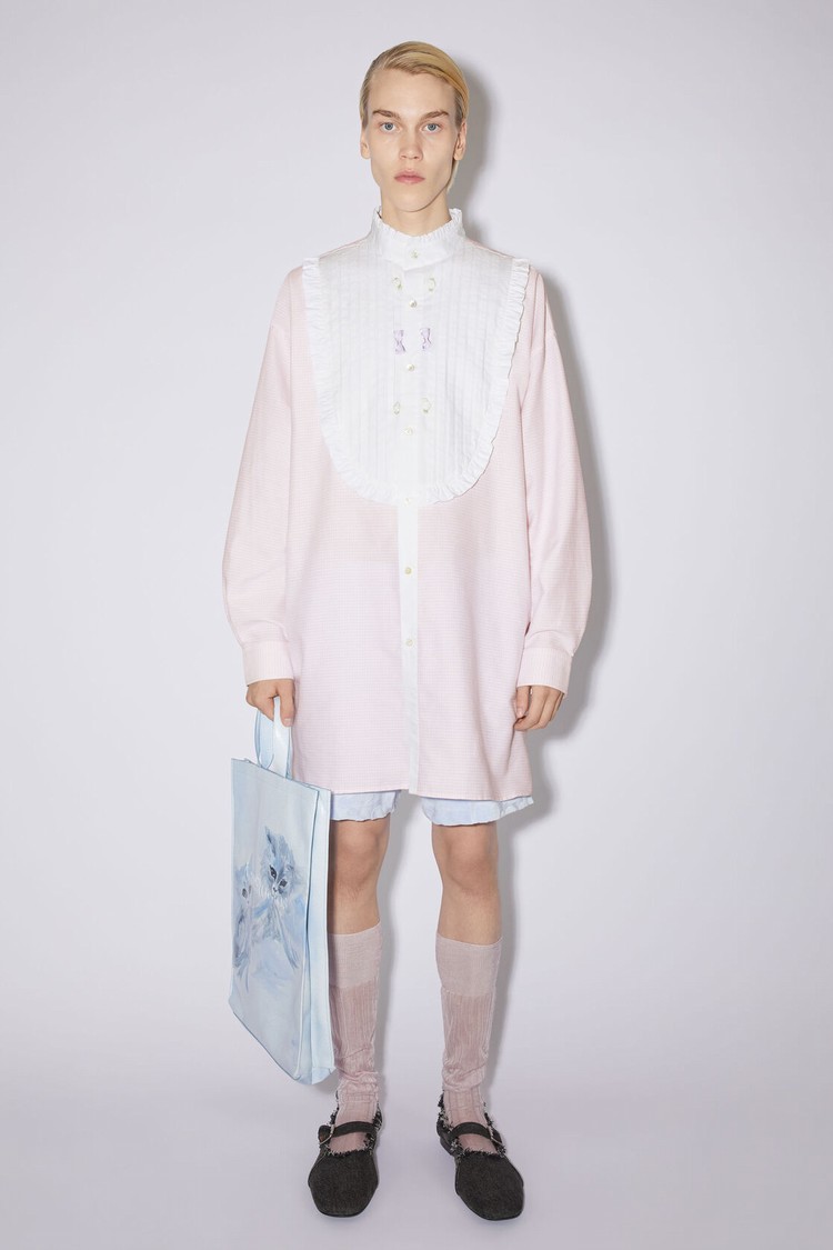 Pink / White Acne Studios Long Button-up Men\'s Shirts | SGJL-54076