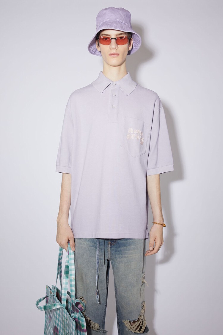 Purple Acne Studios Logo Polo Men\'s T Shirts | PTBY-79150