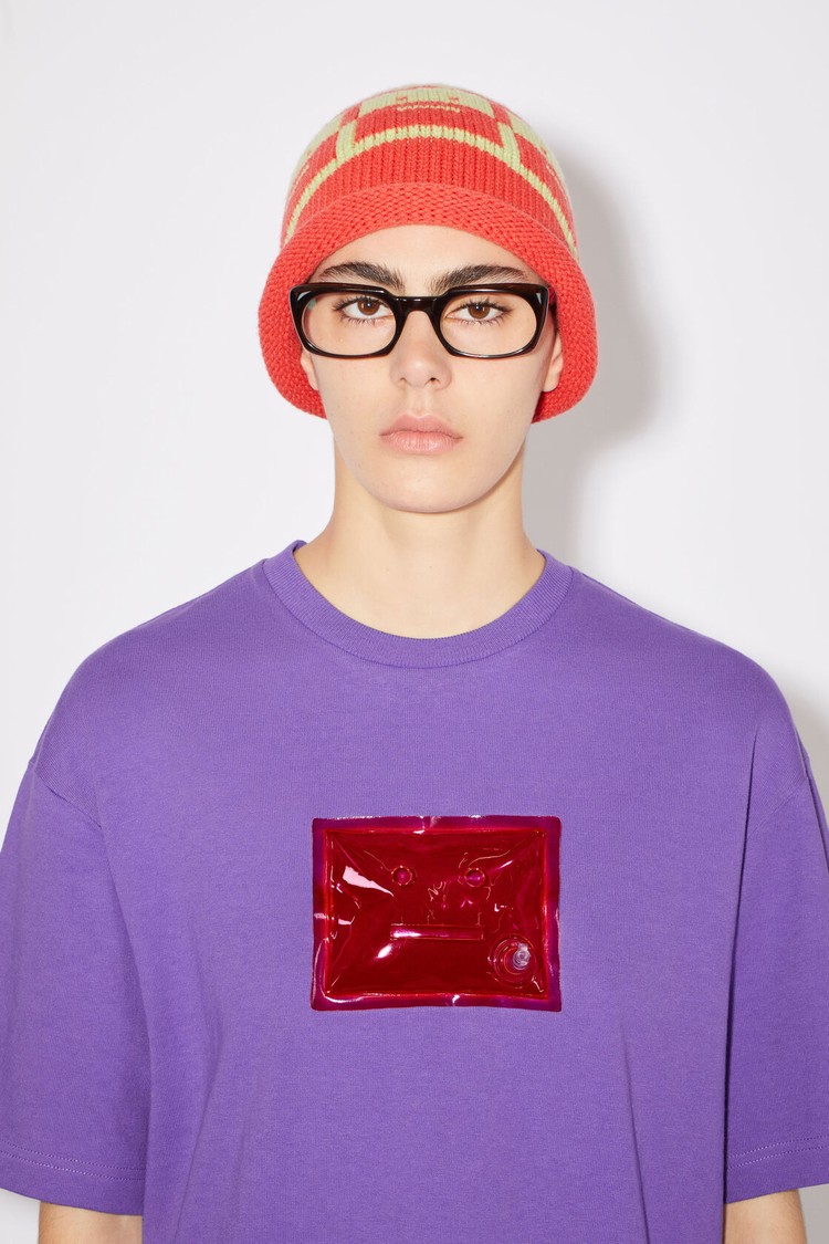 Purple Acne Studios Logo Women's T Shirts | ZXWO-90854