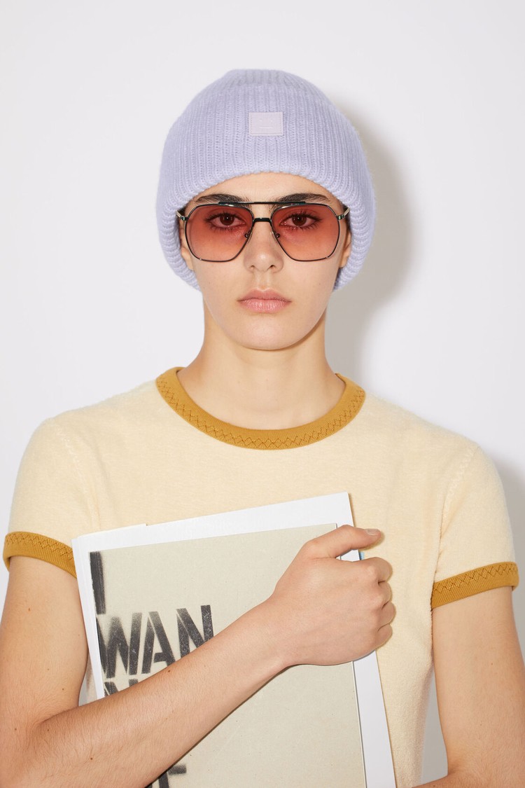 Purple Acne Studios Small Face Logo Beanie | ZOYG-14679