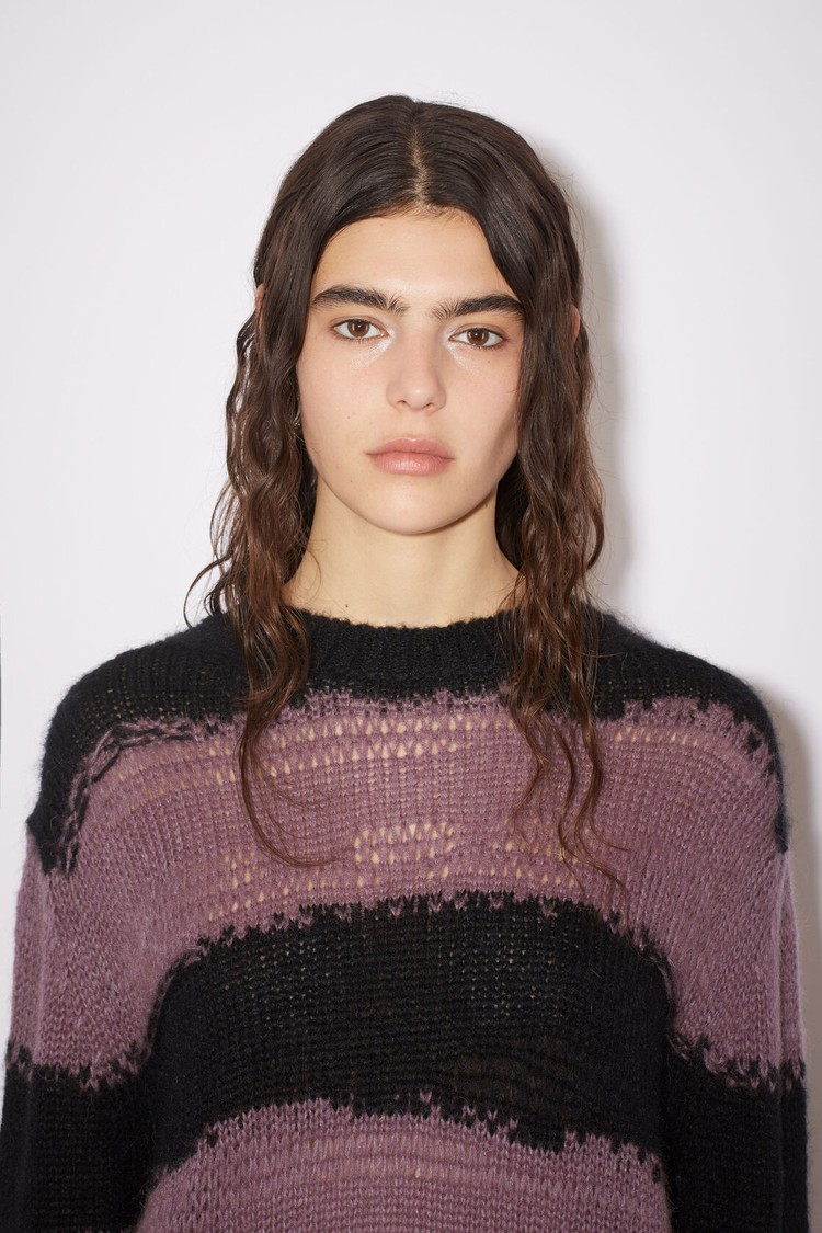 Purple / Black Acne Studios Distressed Crew Neck Jumper Women's Knitwear | SUTV-48603