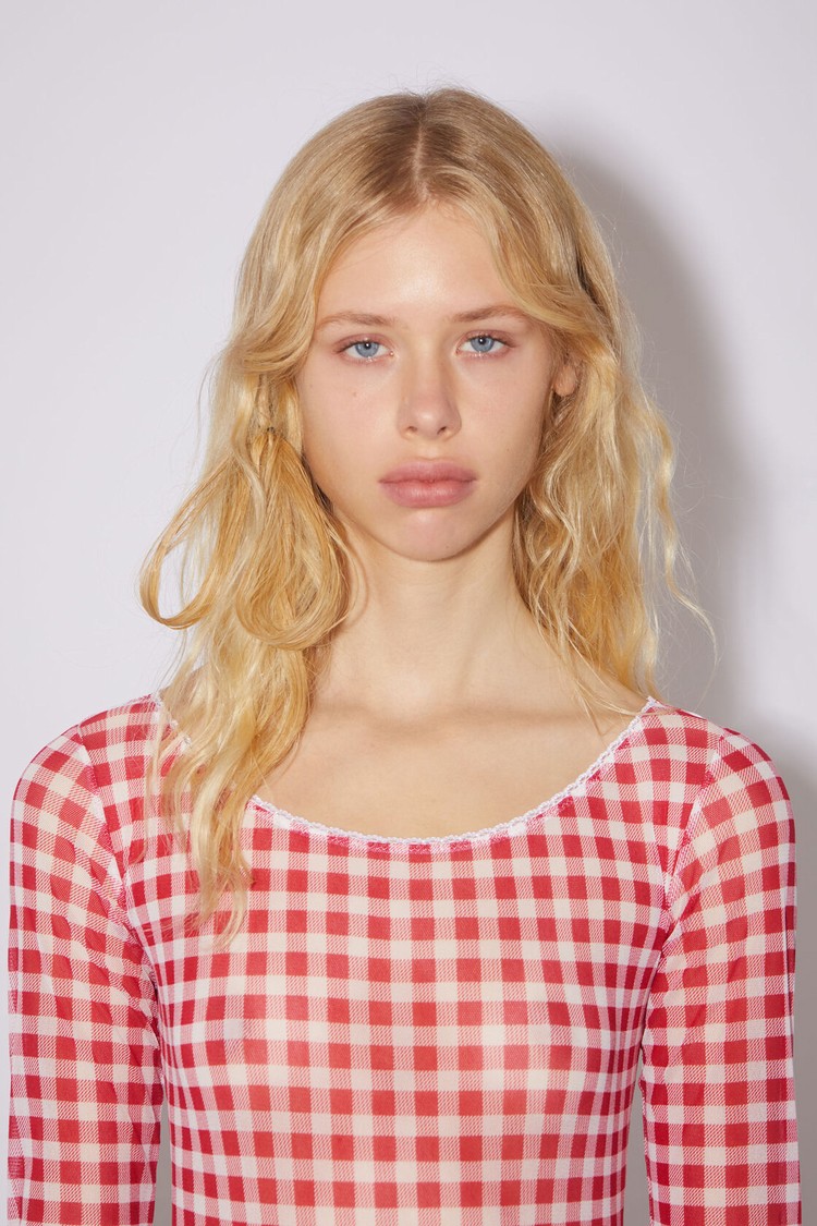 Red Acne Studios Gingham Body Women's T Shirts | RZPC-35764