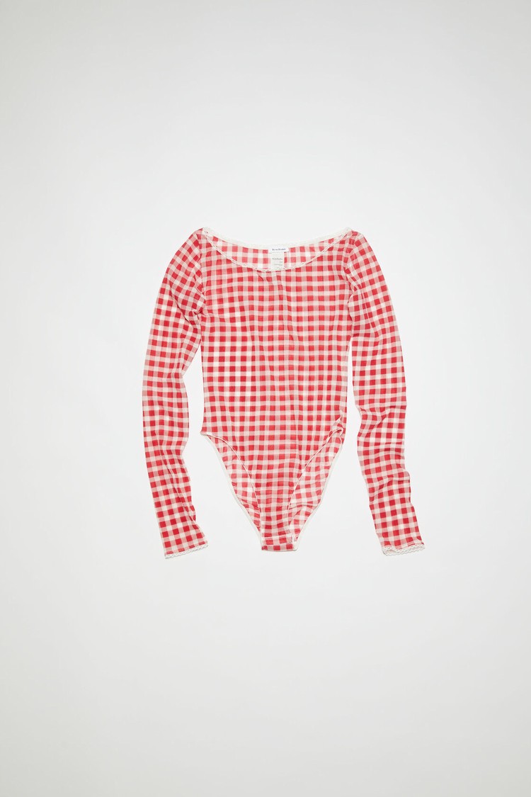 Red Acne Studios Gingham Body Women's T Shirts | RZPC-35764