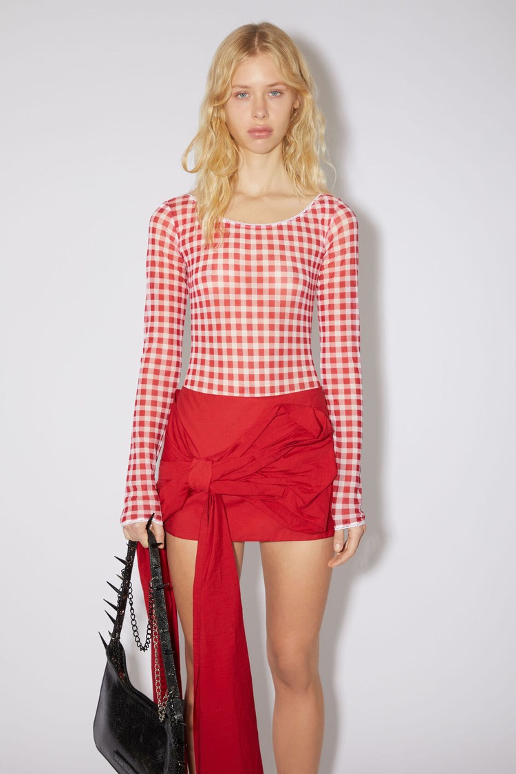 Red Acne Studios Gingham Body Women\'s T Shirts | RZPC-35764