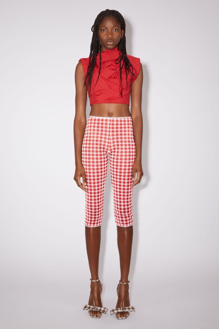 Red Acne Studios Gingham Tights Women\'s Shorts | JNHI-03267