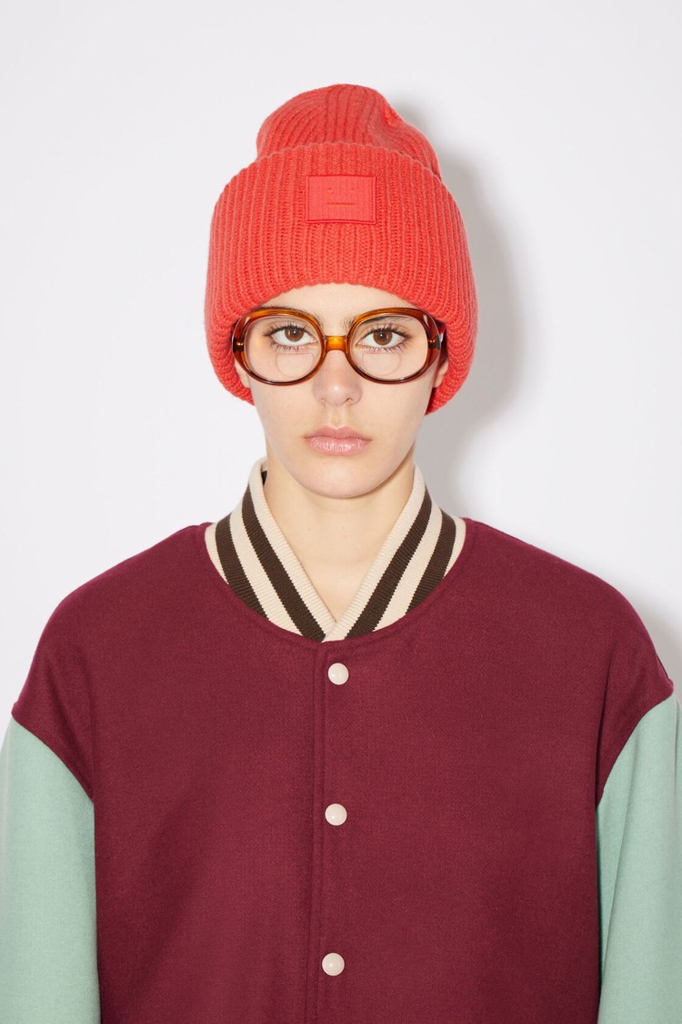 Red Acne Studios Large Face Logo Beanie | IKJL-28694