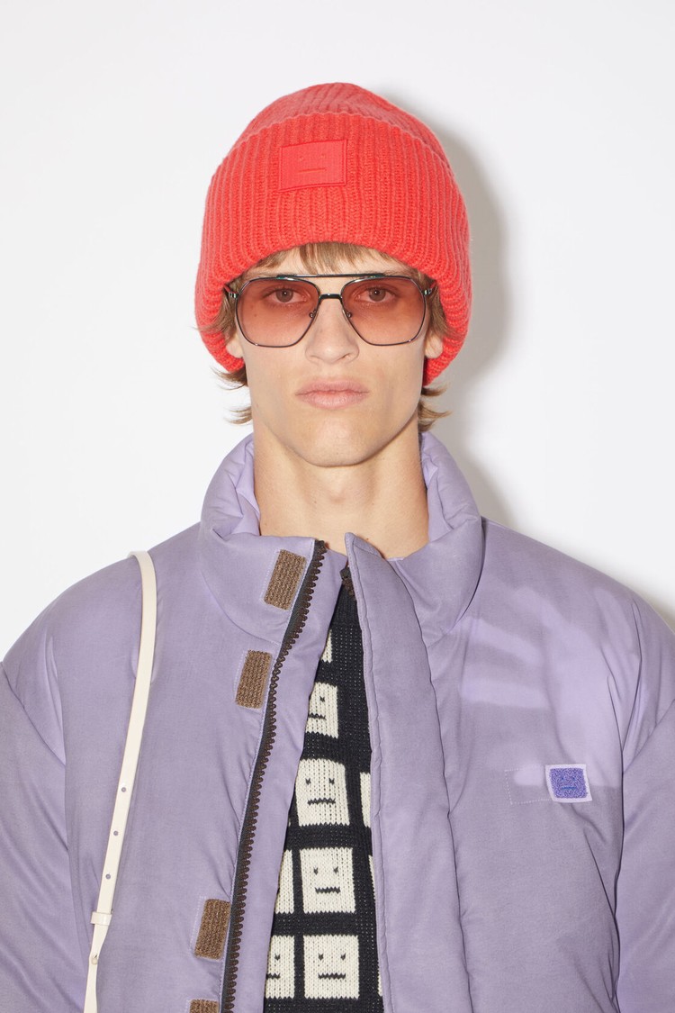 Red Acne Studios Large Face Logo Beanie | IKJL-28694