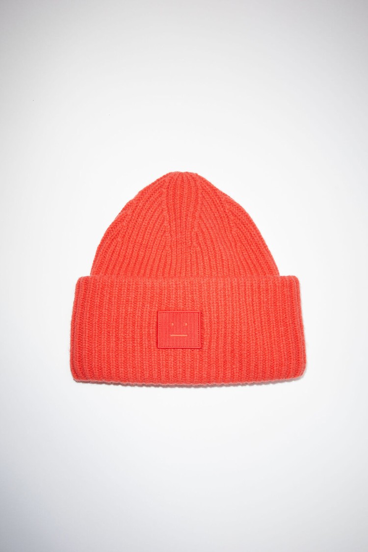 Red Acne Studios Large Face Logo Beanie | IKJL-28694