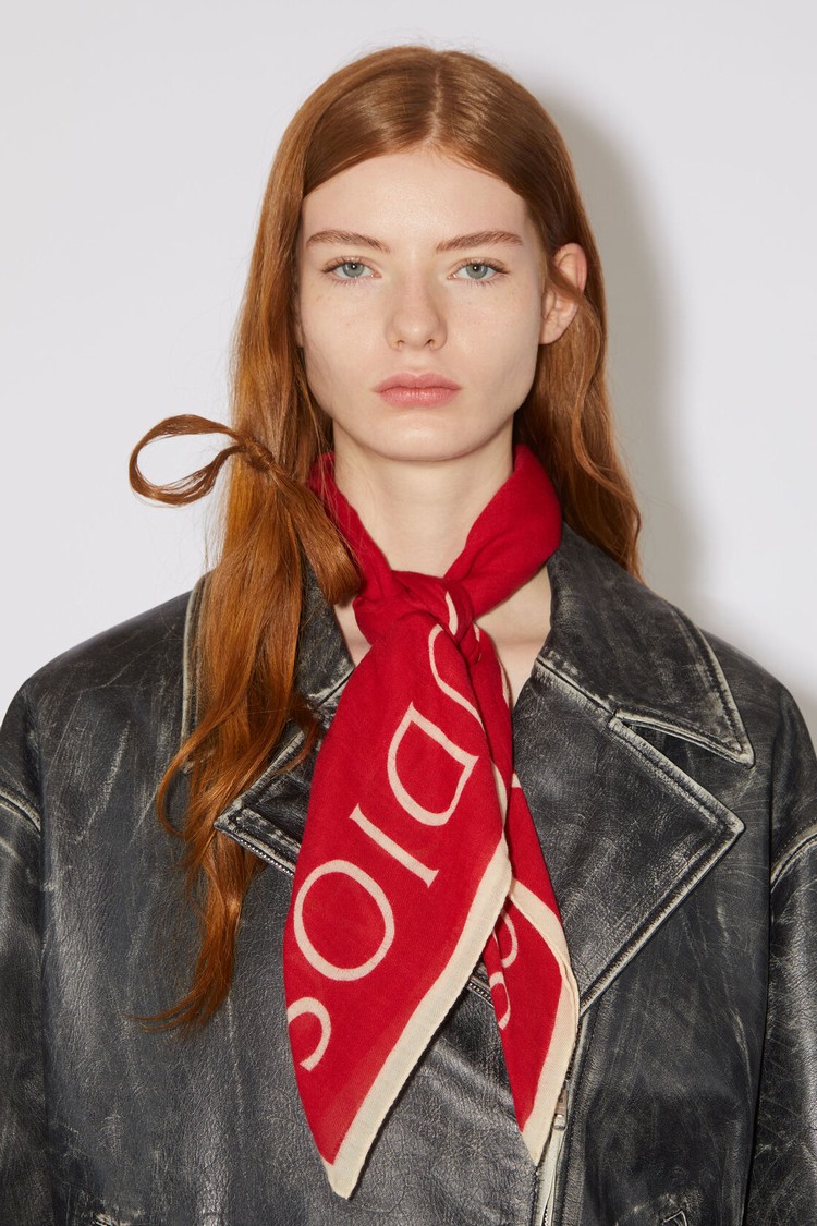 Red Acne Studios Logo Wool Square Scarf | RNCI-73862