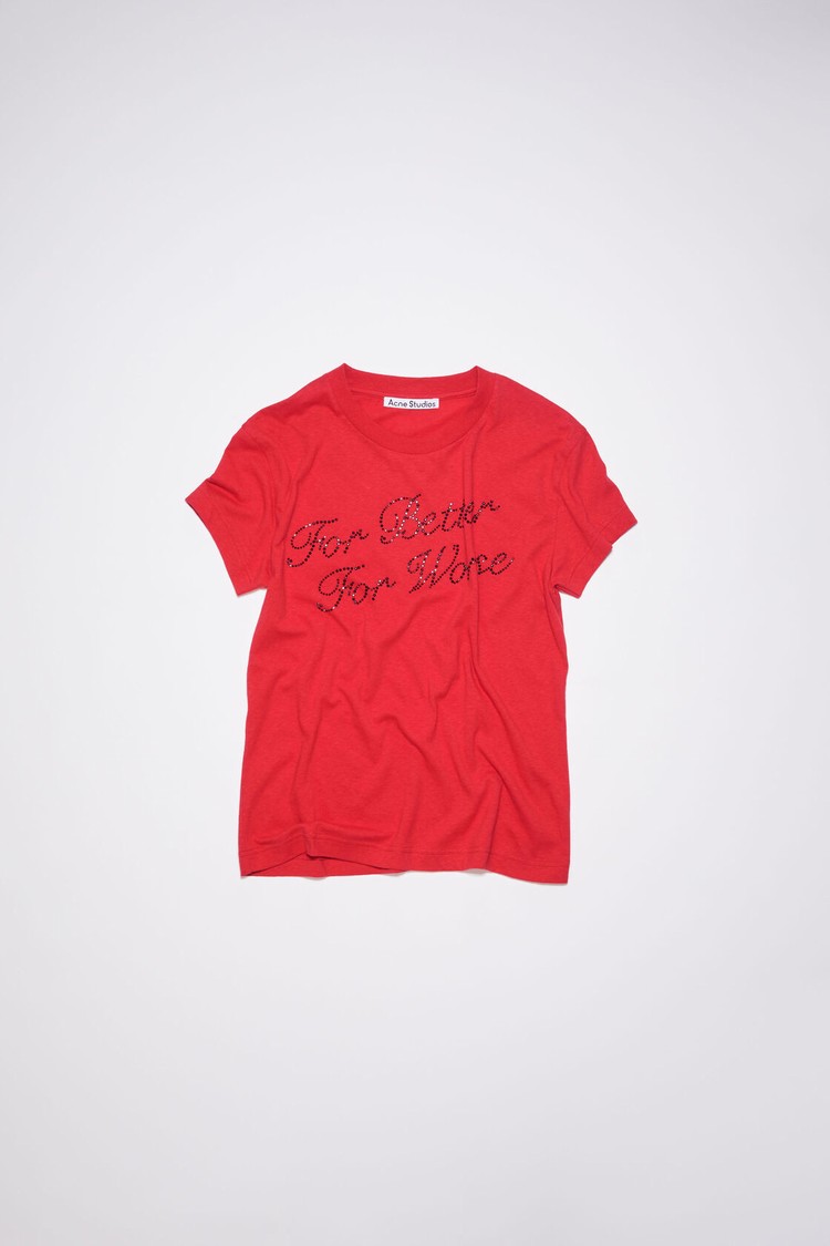 Red Acne Studios Rhinestone Men's T Shirts | TXFN-51763