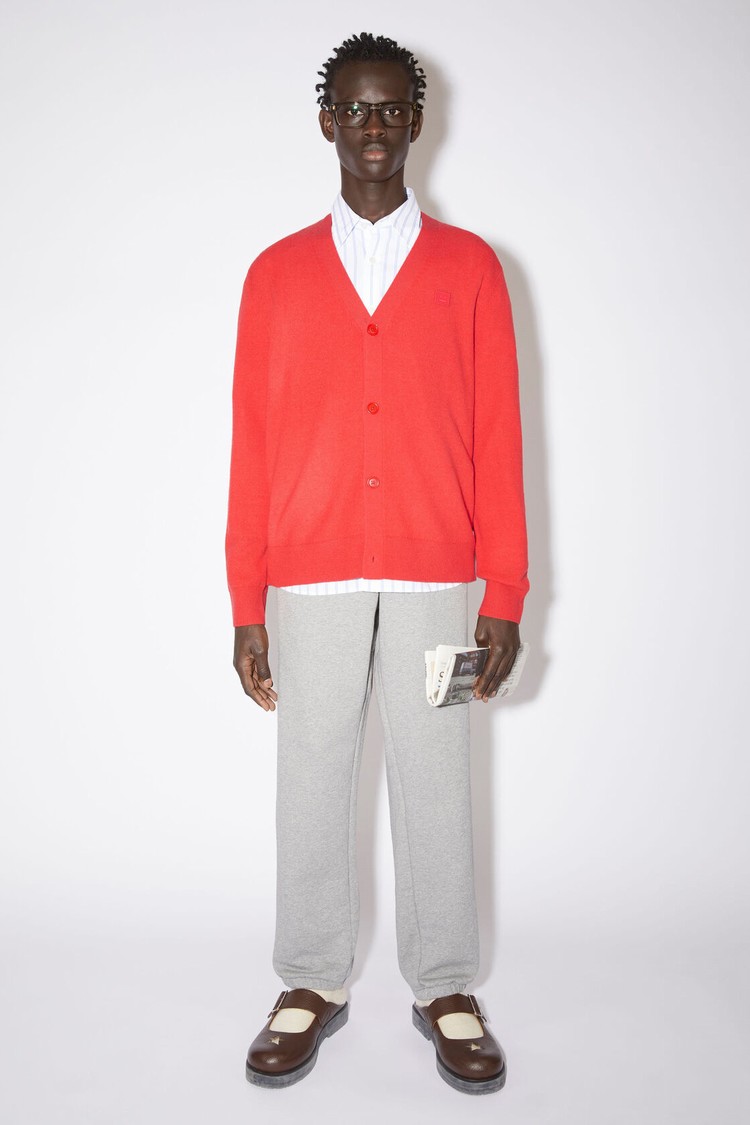 Red Acne Studios Wool Knit Men\'s Cardigan | VHJR-36749