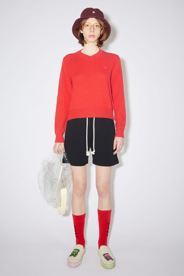 Red Acne Studios Wool V-neck Women\'s Knitwear | LXJH-05612