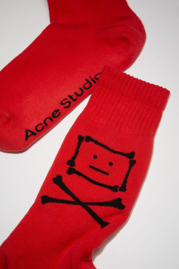 Red / Black Acne Studios Crossbones Face Socks | KNOC-15276