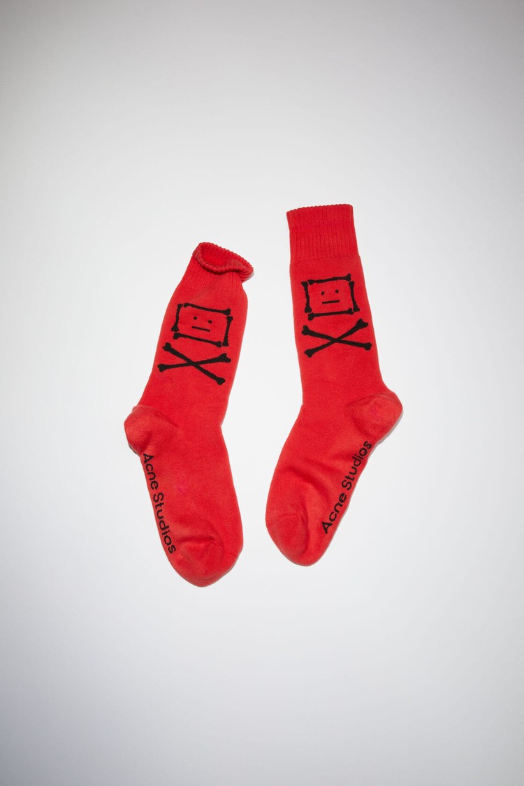 Red / Black Acne Studios Crossbones Face Socks | KNOC-15276