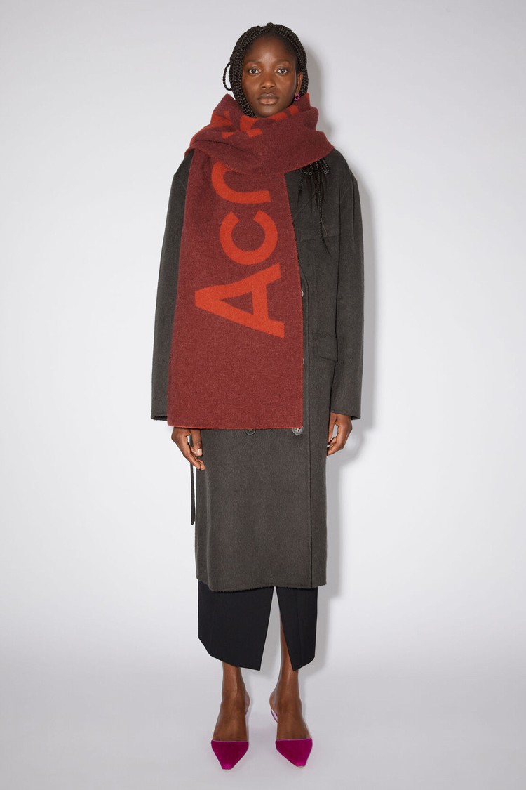 Red / Brown / Red / Orange Acne Studios Logo Jacquard - Narrow Scarf | VLTO-87206