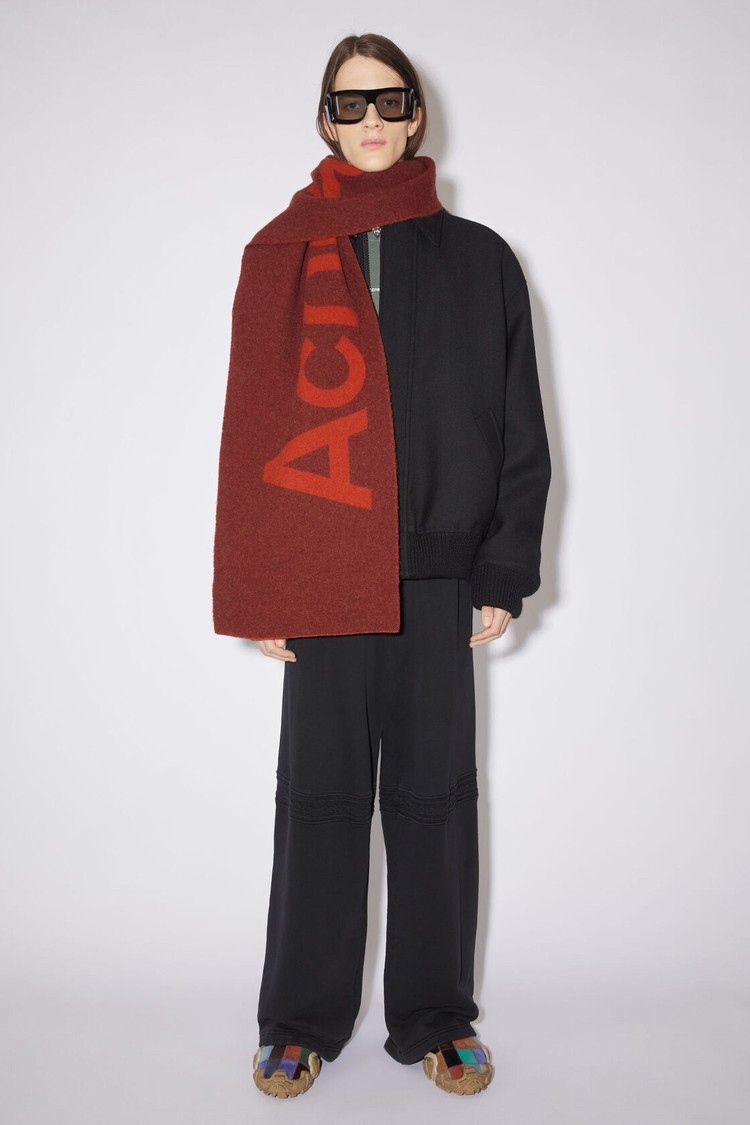 Red / Brown / Red / Orange Acne Studios Logo Jacquard - Narrow Scarf | VLTO-87206