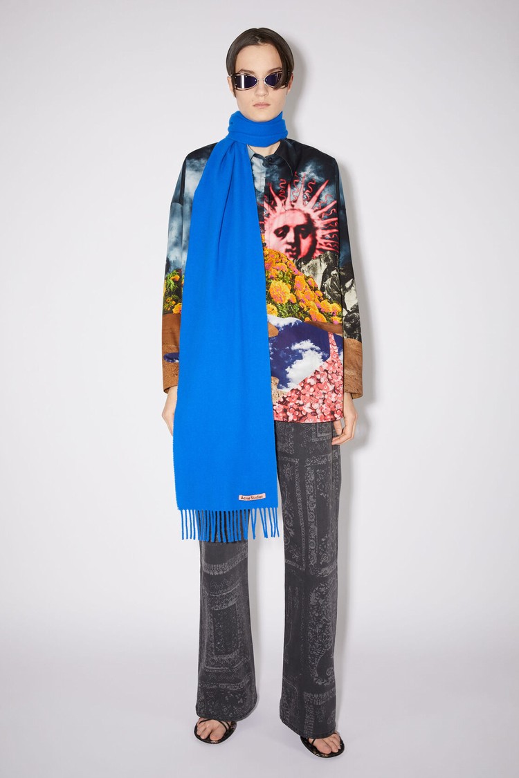 Royal / Blue Acne Studios Fringe Wool - Skinny Scarf | ZVFG-82697