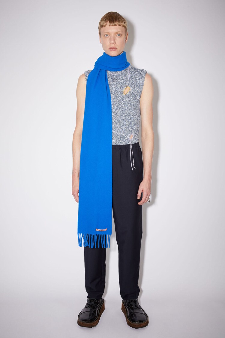 Royal / Blue Acne Studios Fringe Wool - Skinny Scarf | ZVFG-82697