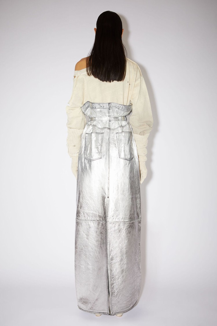 Silver Acne Studios High Waist Leather Maxi Women's Skirts | MUJO-06579