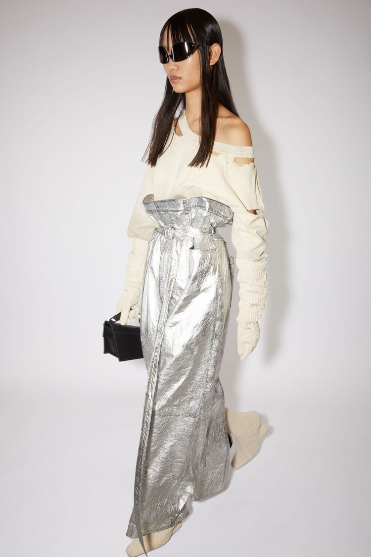 Silver Acne Studios High Waist Leather Maxi Women's Skirts | MUJO-06579