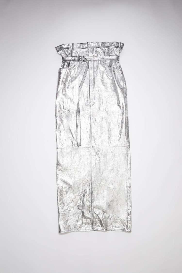 Silver Acne Studios High Waist Leather Maxi Women's Skirts | MUJO-06579