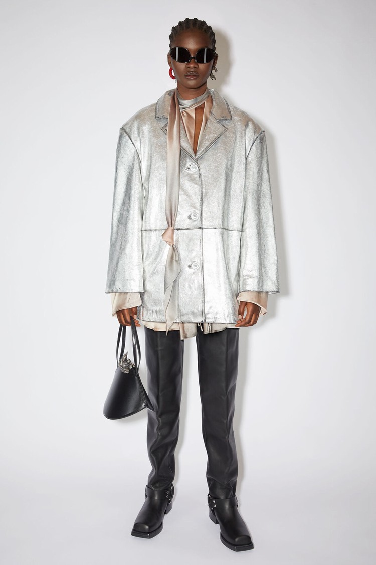 Silver Acne Studios Sprayed Leather Women\'s Jackets | TNAW-37928