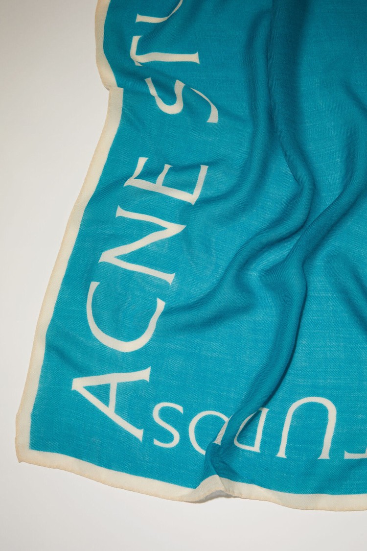 Turquoise / Blue Acne Studios Logo Wool Square Scarf | HCND-65791