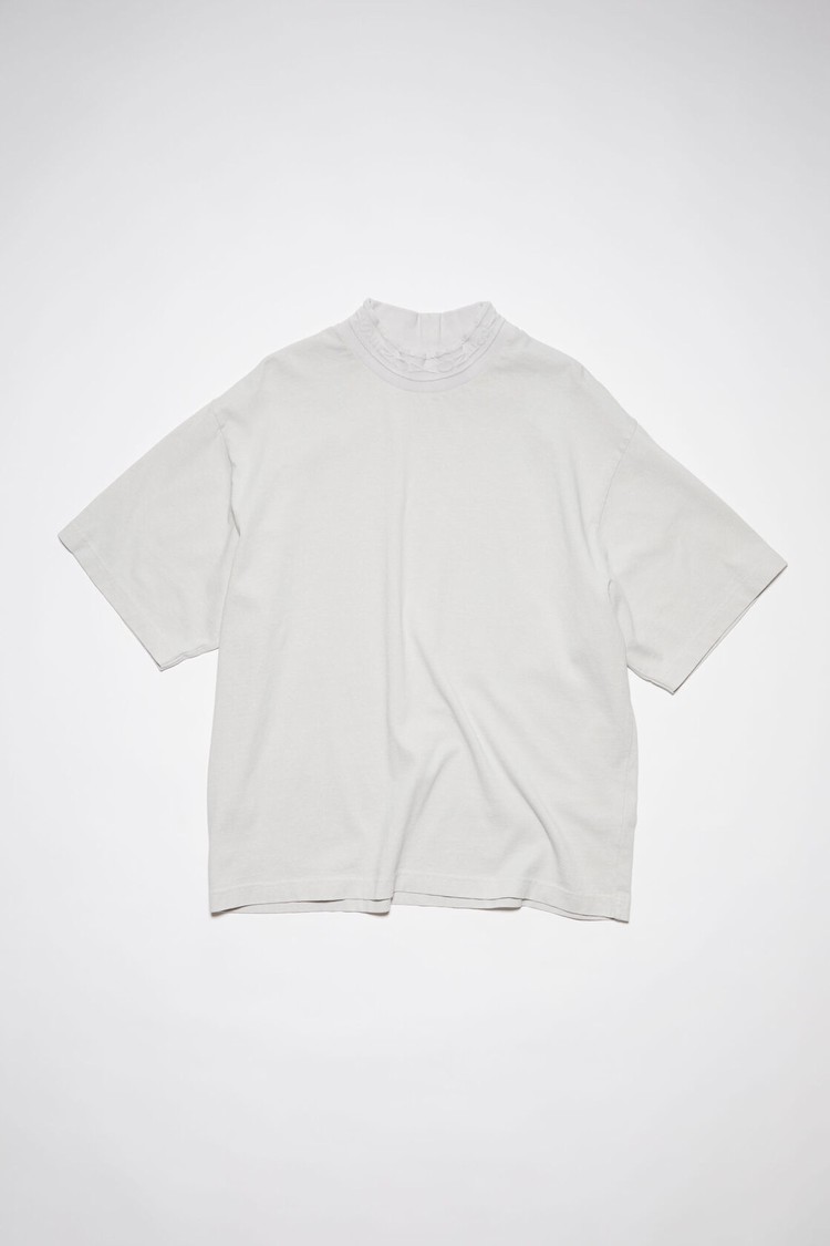 White Acne Studios Crew Neck Logo Tape Men's T Shirts | ABNR-40235