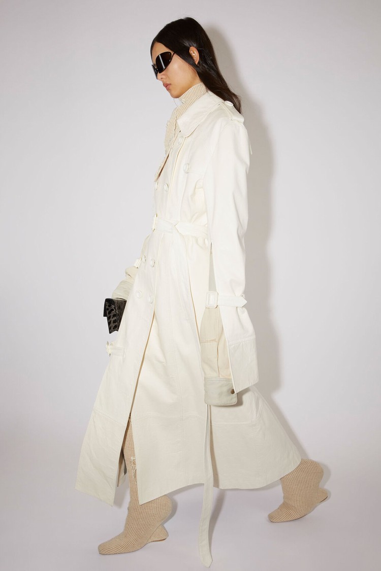 White Acne Studios Double-breasted Leather Trench Women's Coats | IUXF-59032