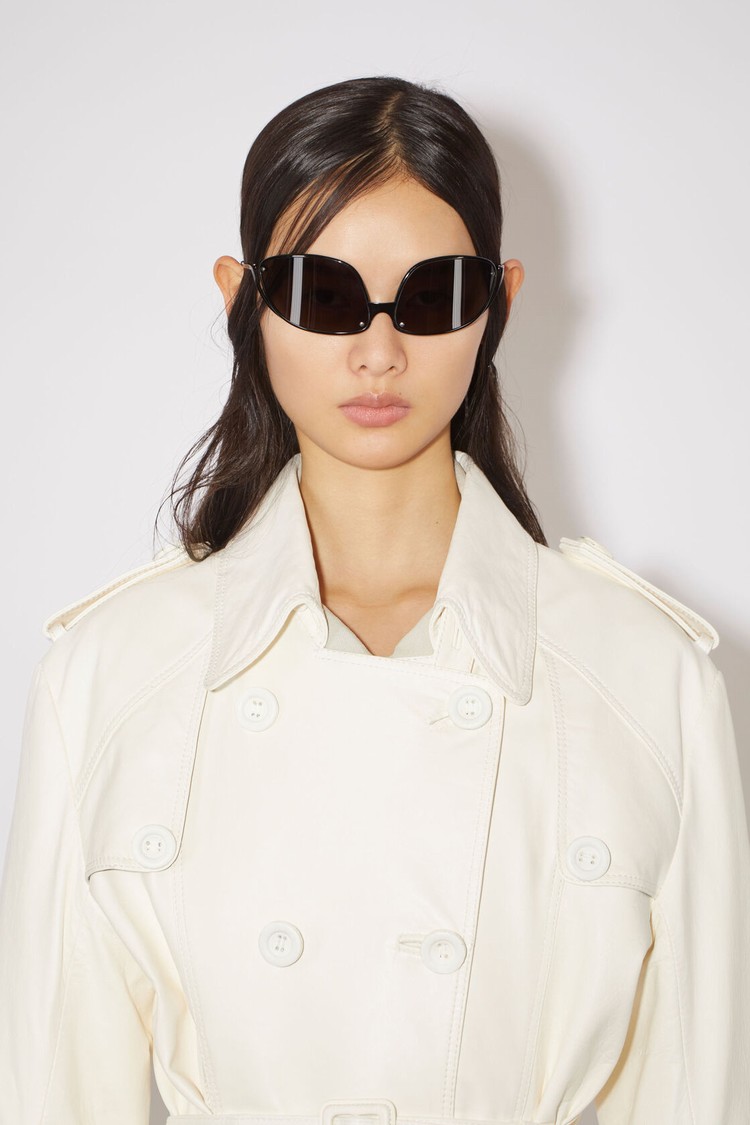 White Acne Studios Double-breasted Leather Trench Women's Coats | IUXF-59032