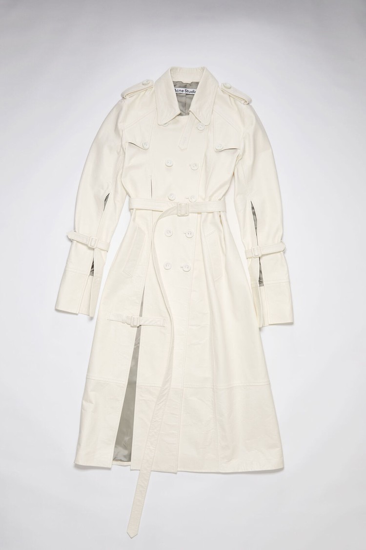 White Acne Studios Double-breasted Leather Trench Women's Coats | IUXF-59032