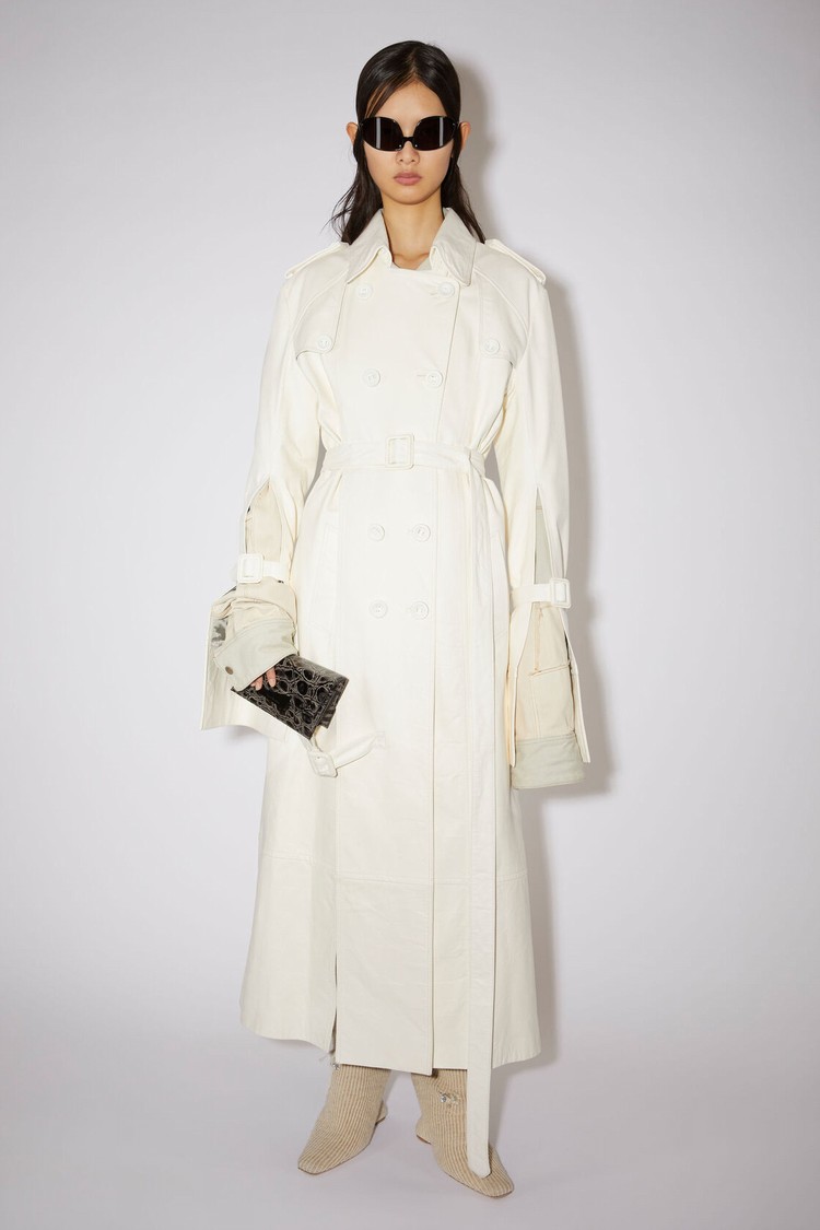 White Acne Studios Double-breasted Leather Trench Women\'s Coats | IUXF-59032