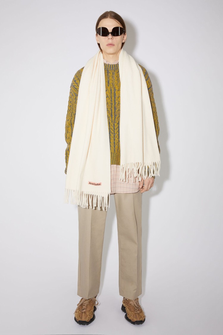 White Acne Studios Fringe Wool - Oversized Scarf | TYKA-28530