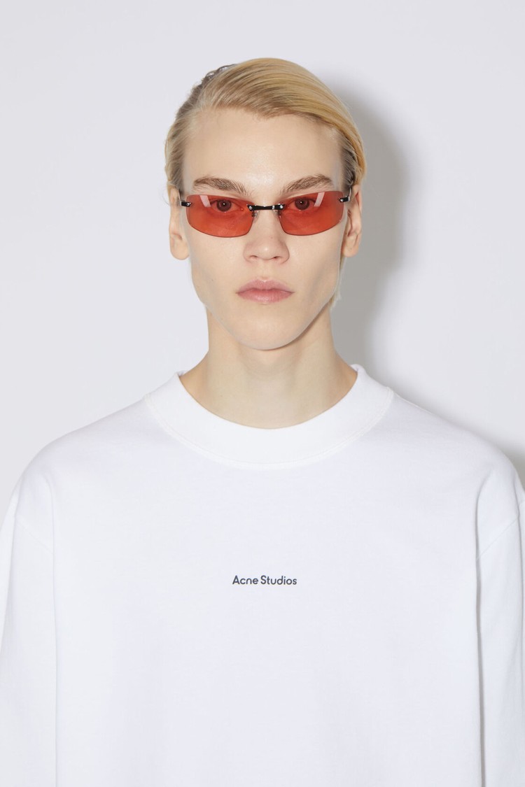 White Acne Studios Logo Long Sleeve Men's T Shirts | CVXJ-08217