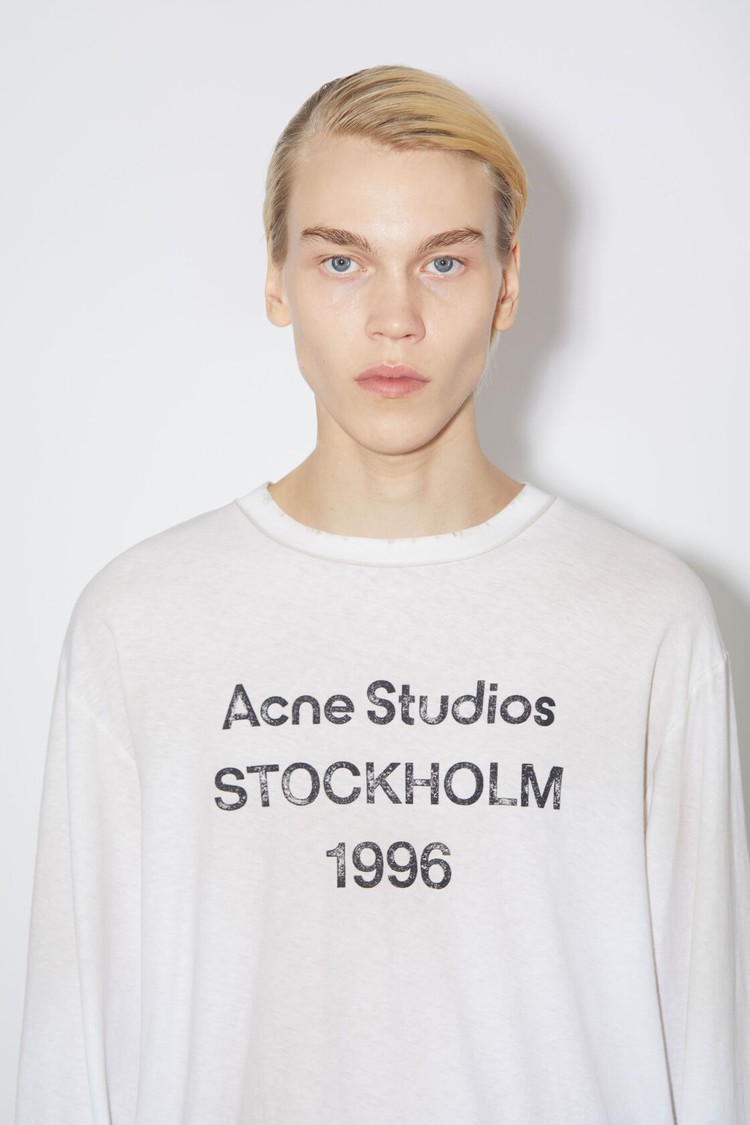 White Acne Studios Logo Long Sleeve Men's T Shirts | WSCO-79360