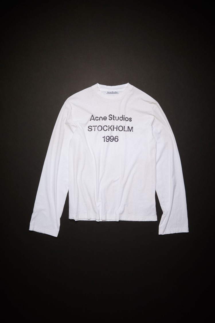 White Acne Studios Logo Long Sleeve Men's T Shirts | WSCO-79360