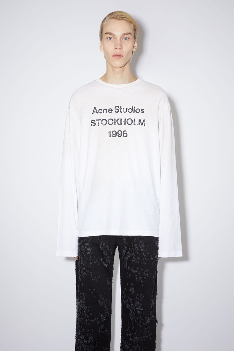 White Acne Studios Logo Long Sleeve Men\'s T Shirts | WSCO-79360