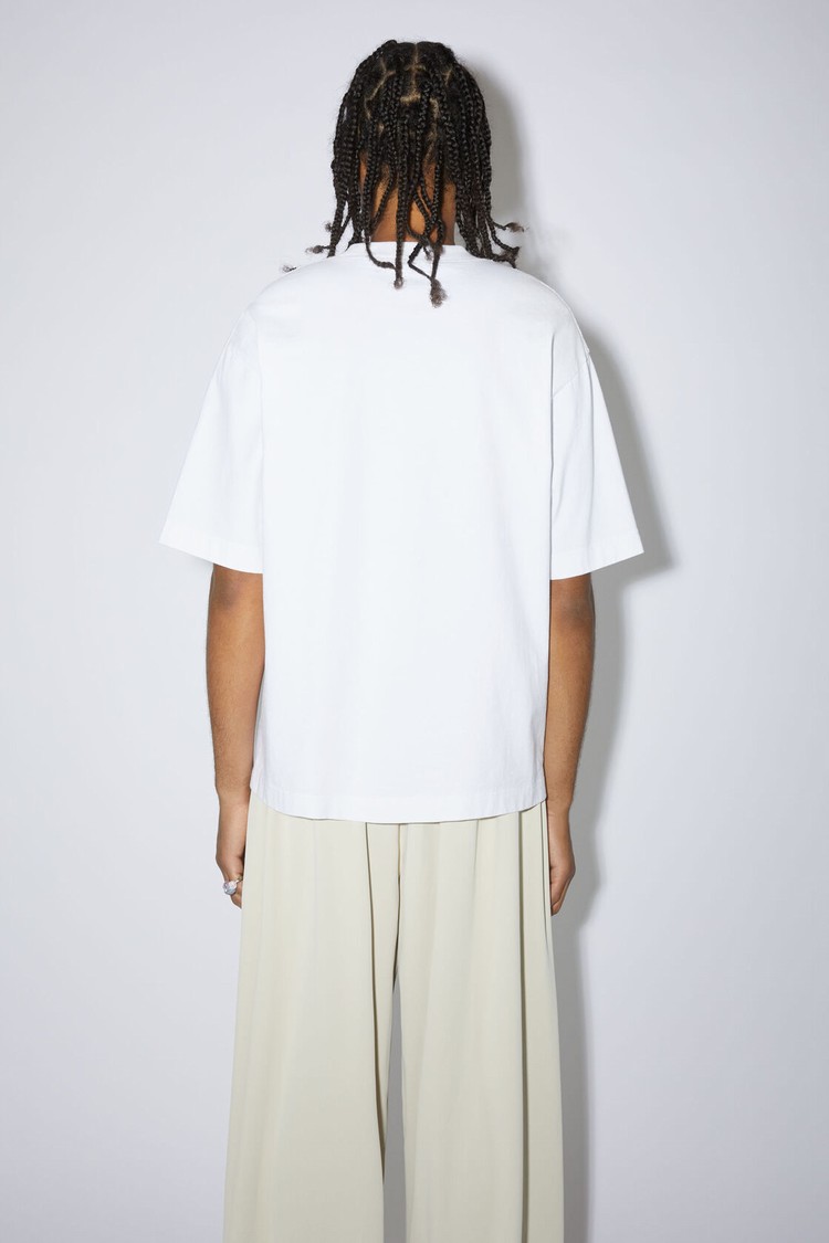 White Acne Studios Logo Men's T Shirts | AGQL-65041