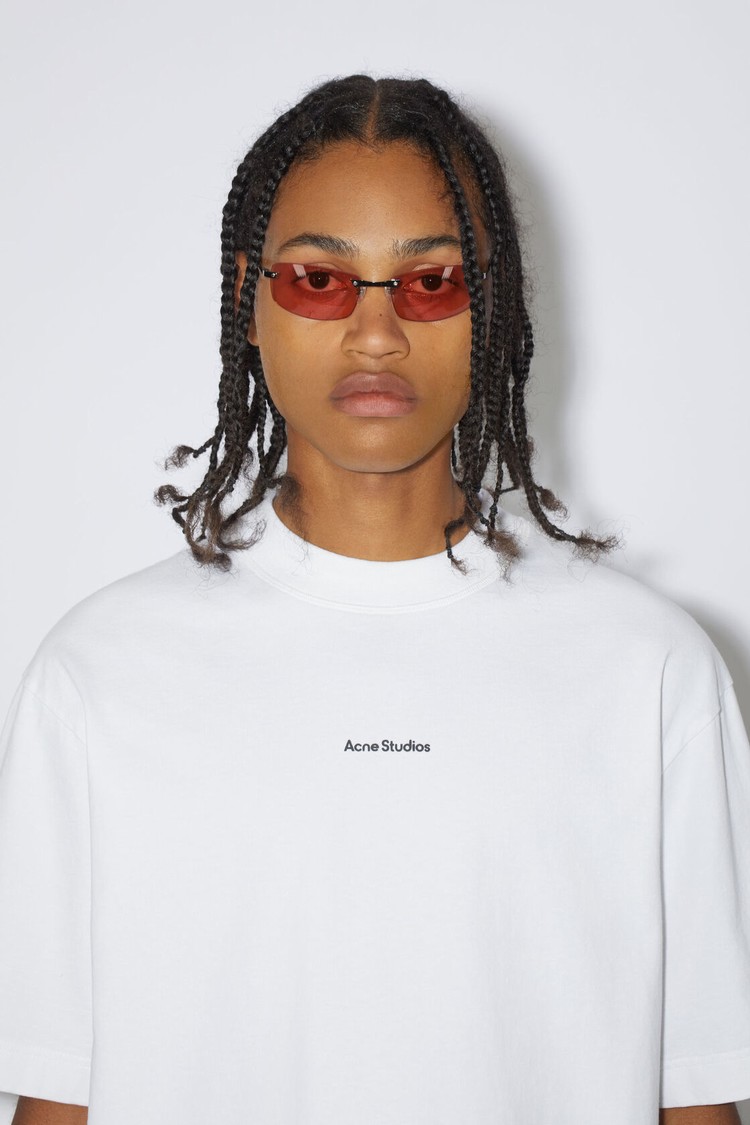 White Acne Studios Logo Men's T Shirts | AGQL-65041