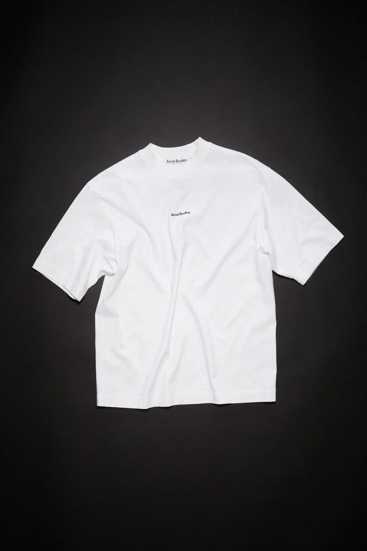 White Acne Studios Logo Men's T Shirts | AGQL-65041