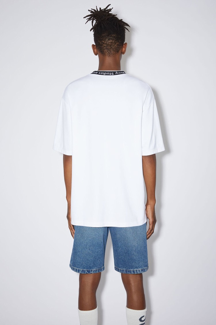 White Acne Studios Logo Rib Men's T Shirts | VKCT-91854