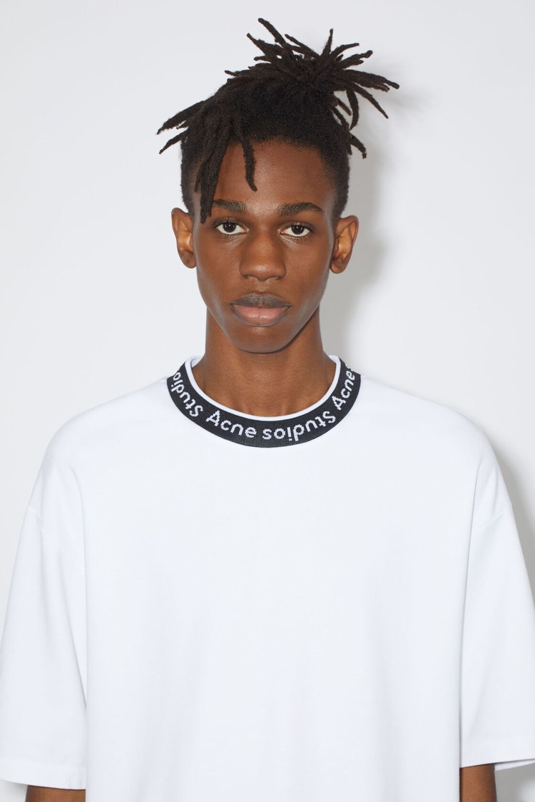 White Acne Studios Logo Rib Men's T Shirts | VKCT-91854