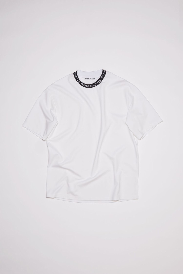 White Acne Studios Logo Rib Men's T Shirts | VKCT-91854