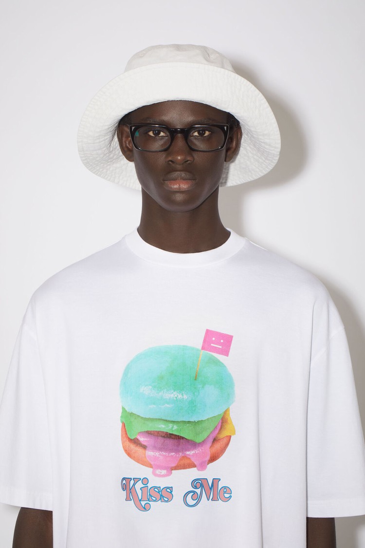 White Acne Studios Printed Men's T Shirts | TZKO-08793