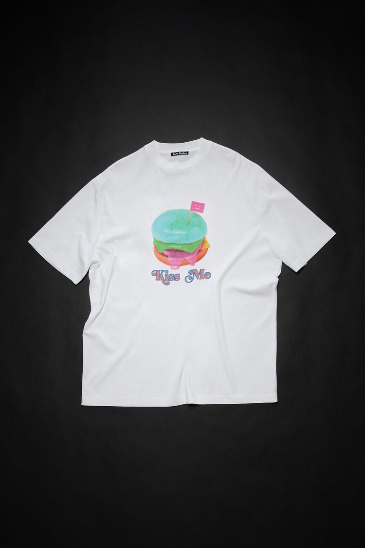 White Acne Studios Printed Men's T Shirts | TZKO-08793