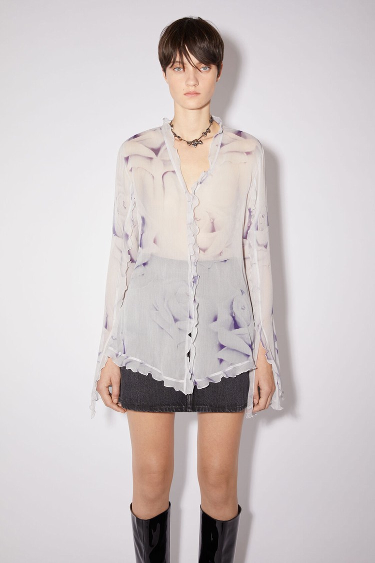 White Acne Studios Printed Silk Button-up Women\'s Shirts | RMXG-62154