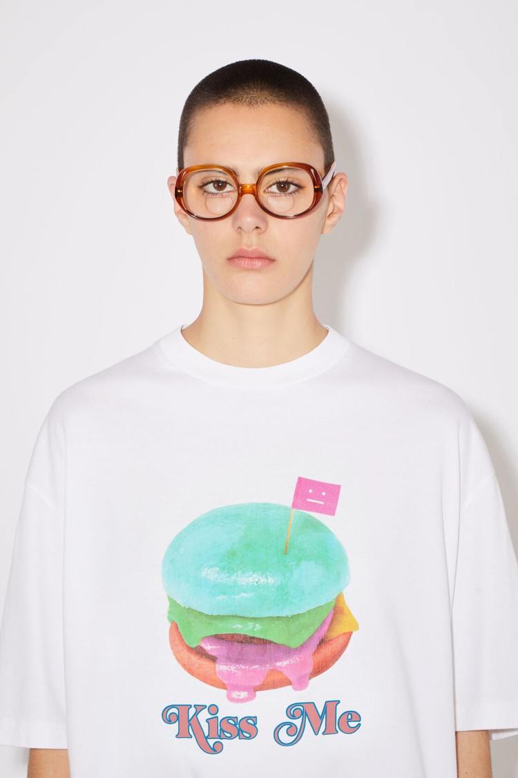 White Acne Studios Printed Women's T Shirts | MZTY-74086