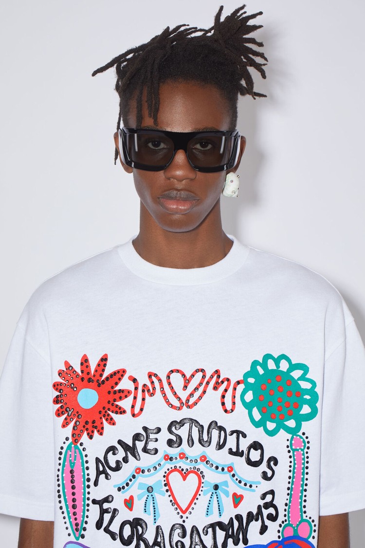 White Acne Studios Screen Print Men's T Shirts | HANZ-32107