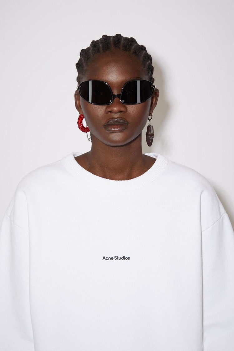 White Acne Studios Stamp Logo Women's Sweatshirts | UFNH-84570